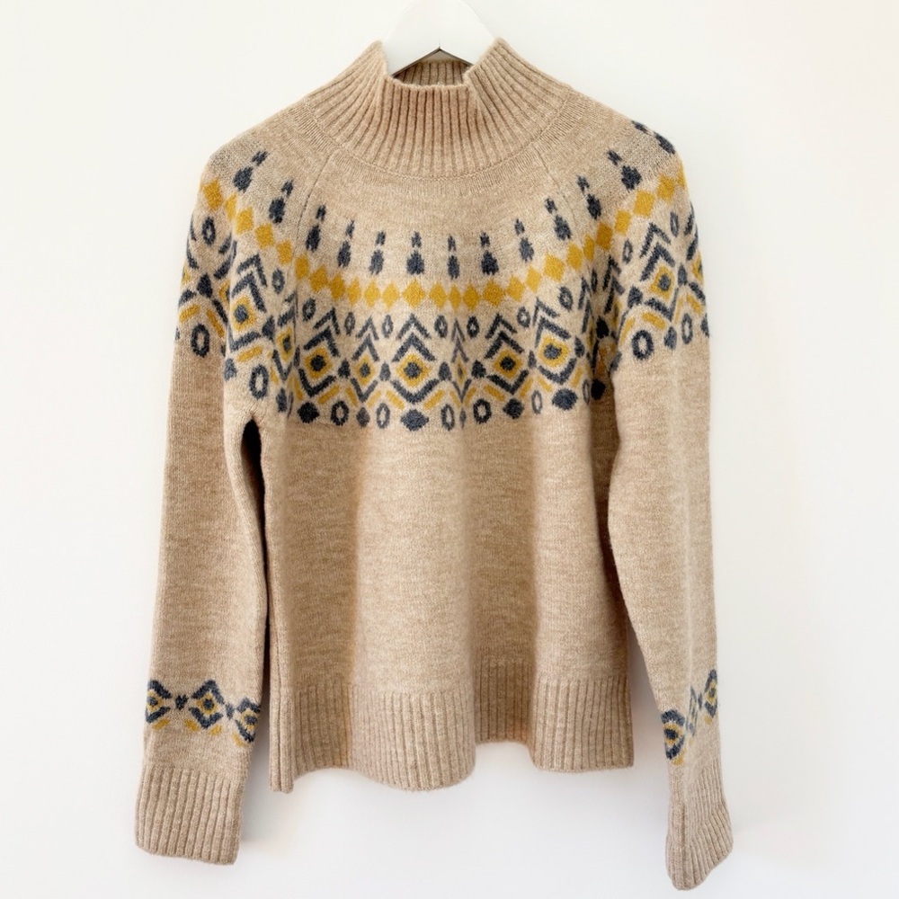 EUC Kühl Women’s Alpina Sweater Size L Oatmeal Merino Wool Blend Fair Isle Kuhl - Picture 2 of 8